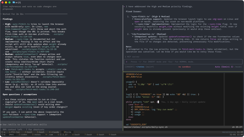 Multiple coding agents inside a nested tmux session, more agents hiding in local tmux windows. Got agents coming out my ears here